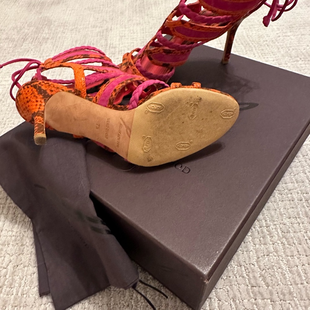 B Brian Atwood- Elisa Python Tie-Back Sandal, Ora… - image 3